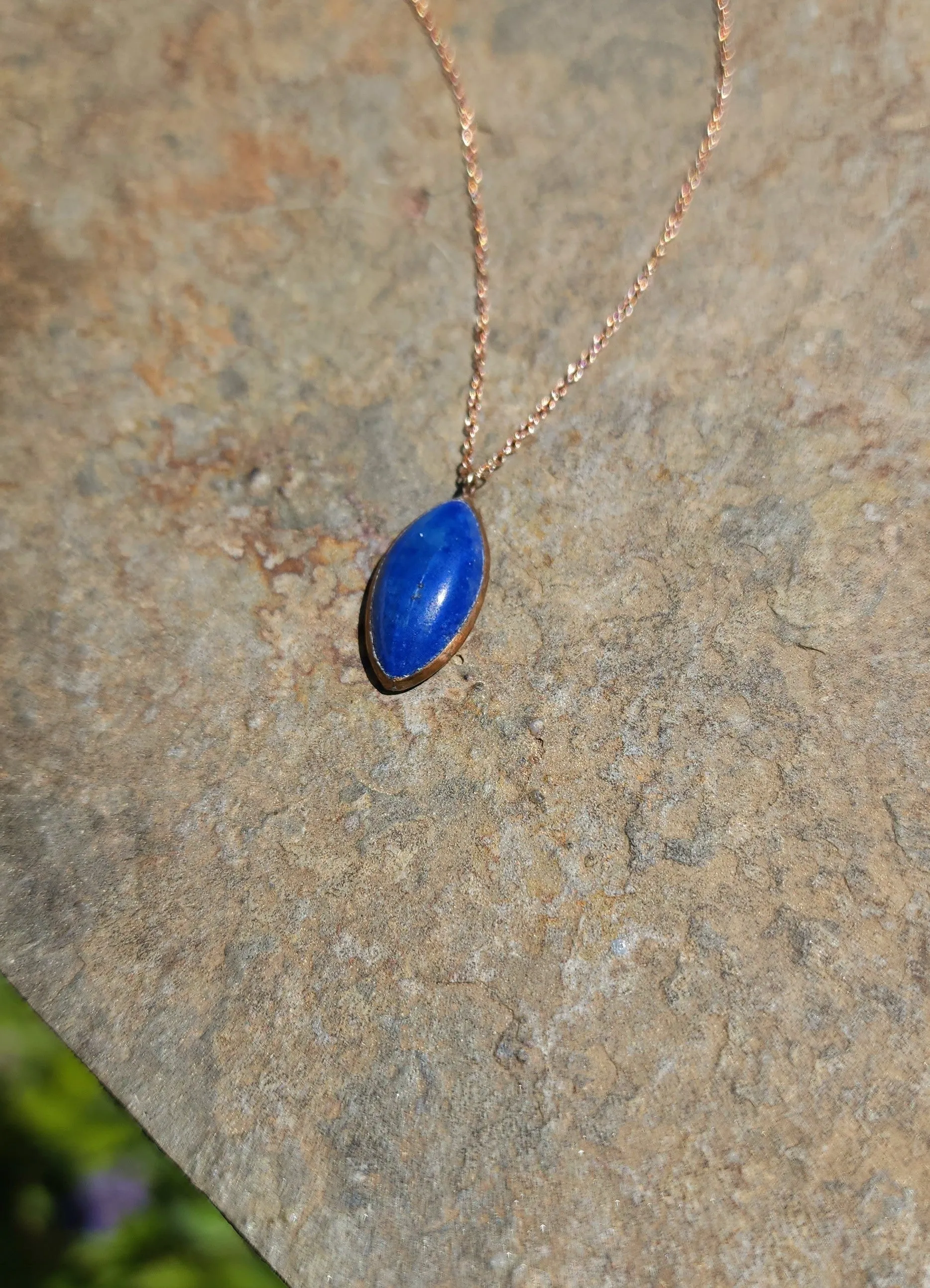 Lapis Lazuli Copper Patina Rose Gold Necklace