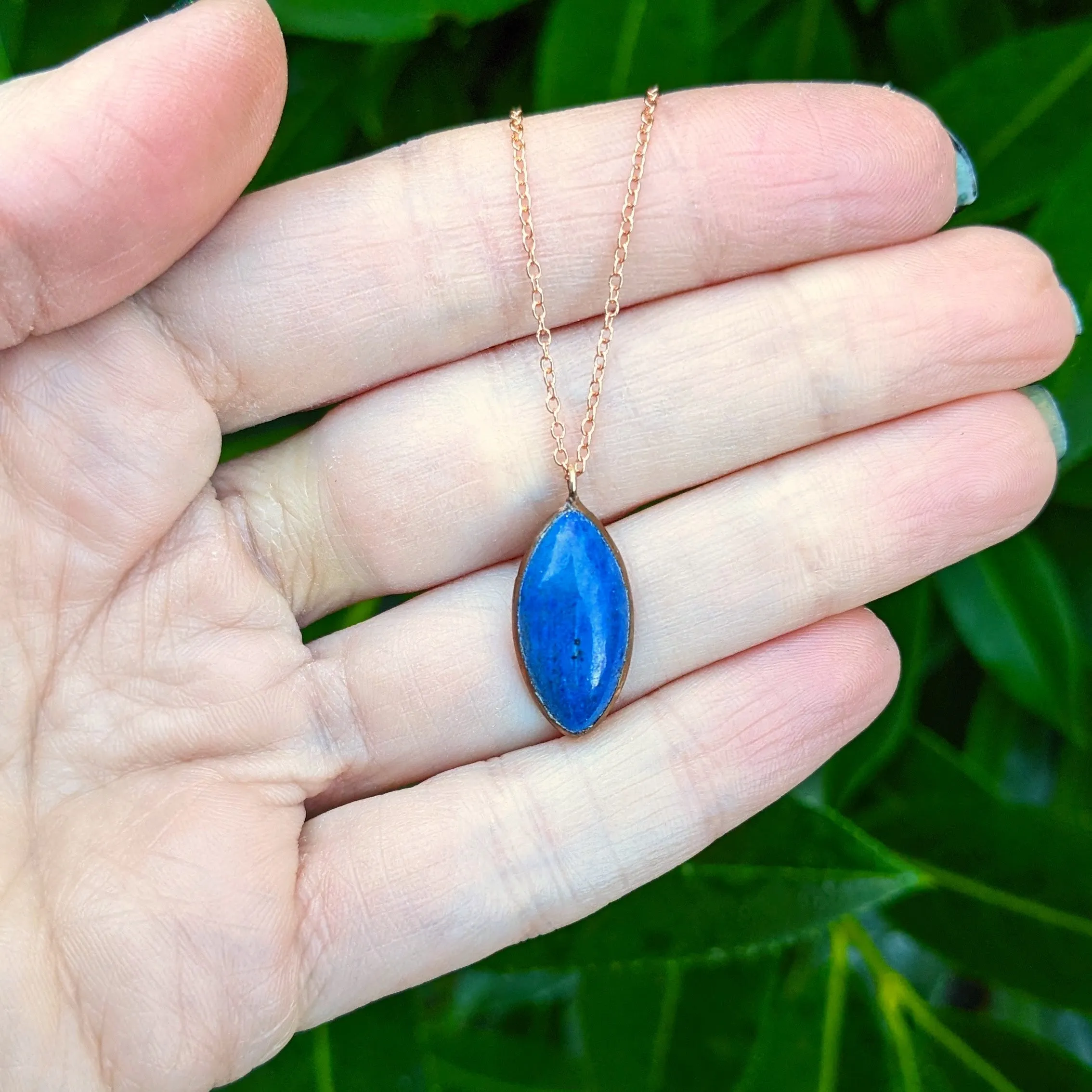 Lapis Lazuli Copper Patina Rose Gold Necklace