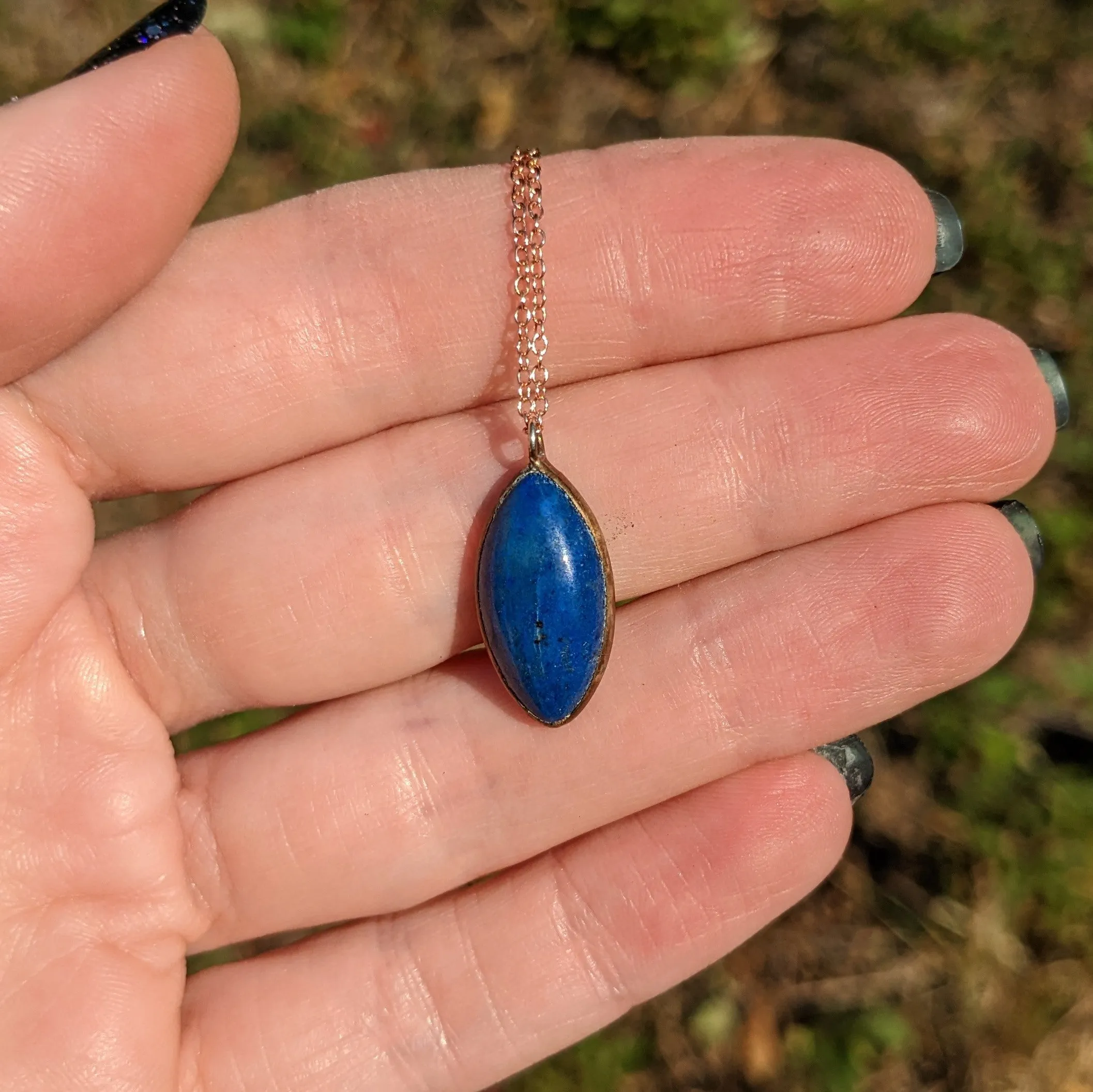 Lapis Lazuli Copper Patina Rose Gold Necklace