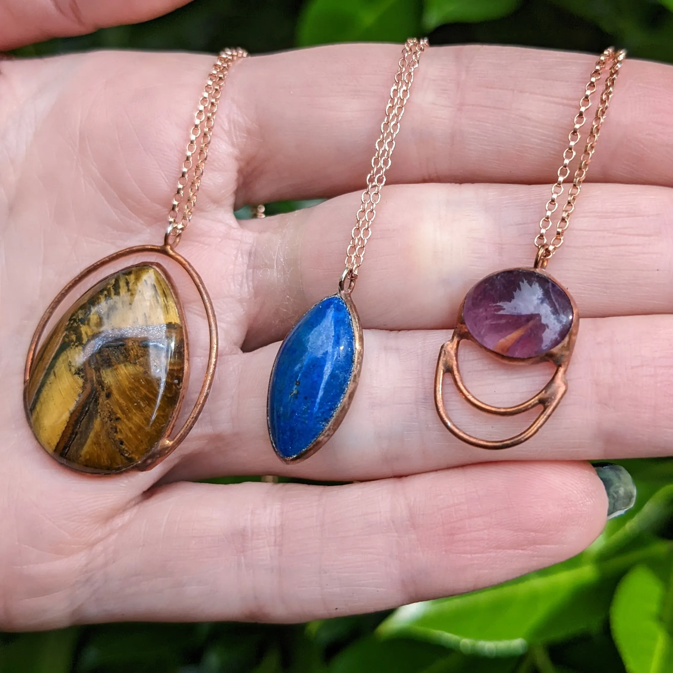 Lapis Lazuli Copper Patina Rose Gold Necklace