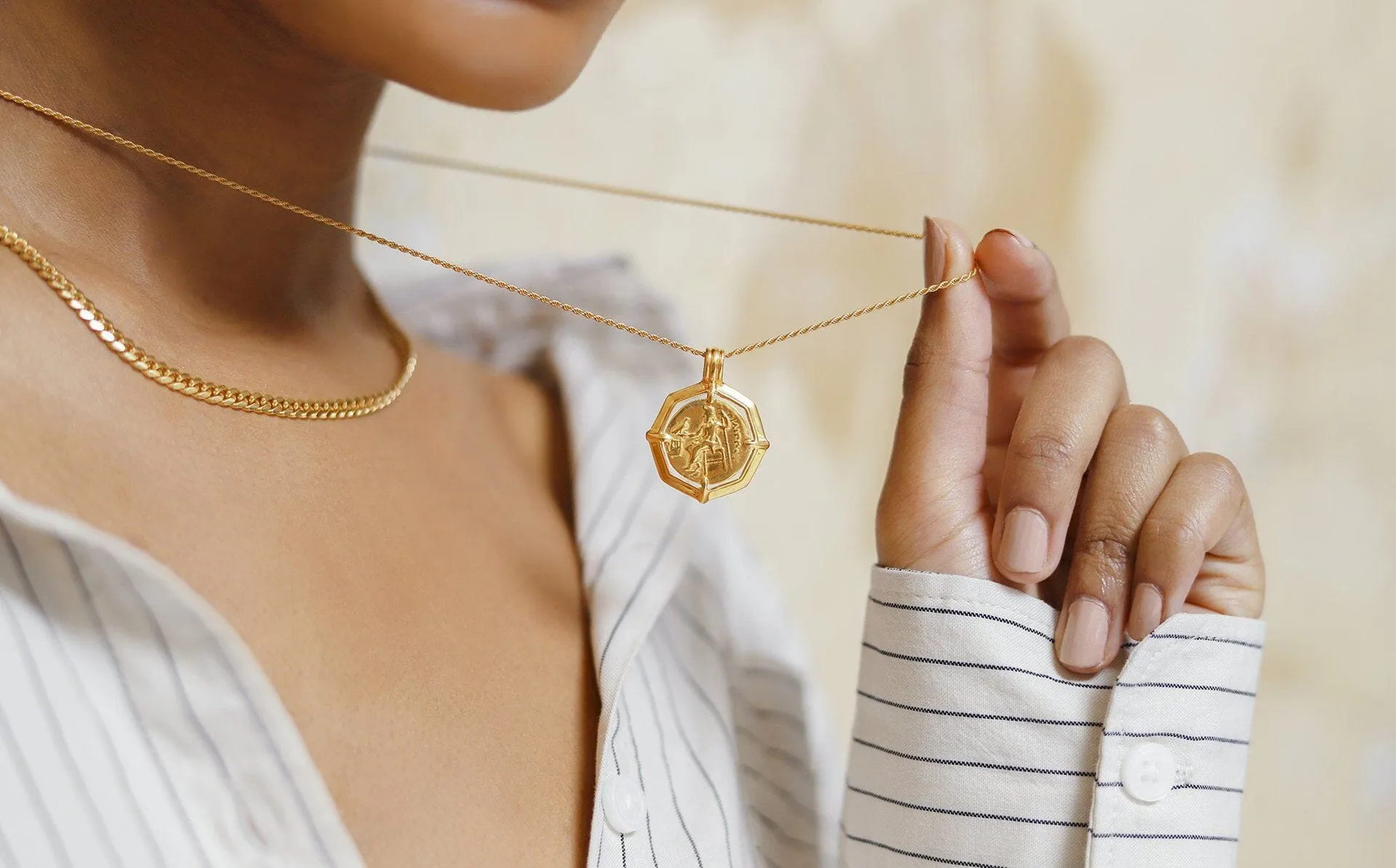 Lucy Williams Engravable Octagon Medallion Coin Necklace | 18ct Gold Plated