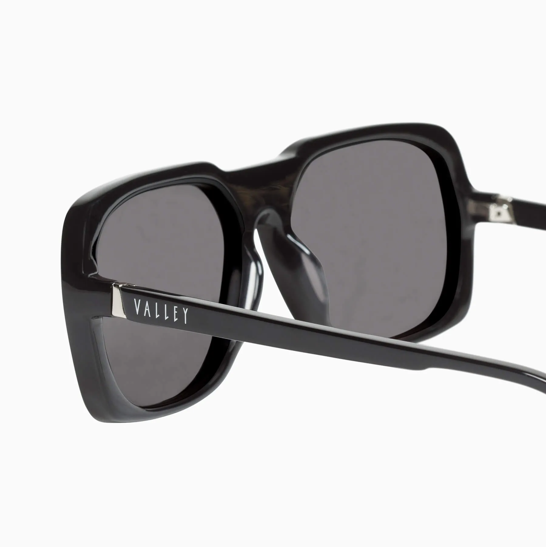 Memoir | Sunglasses - Gloss Black w. Silver Metal Trim / Black Lens