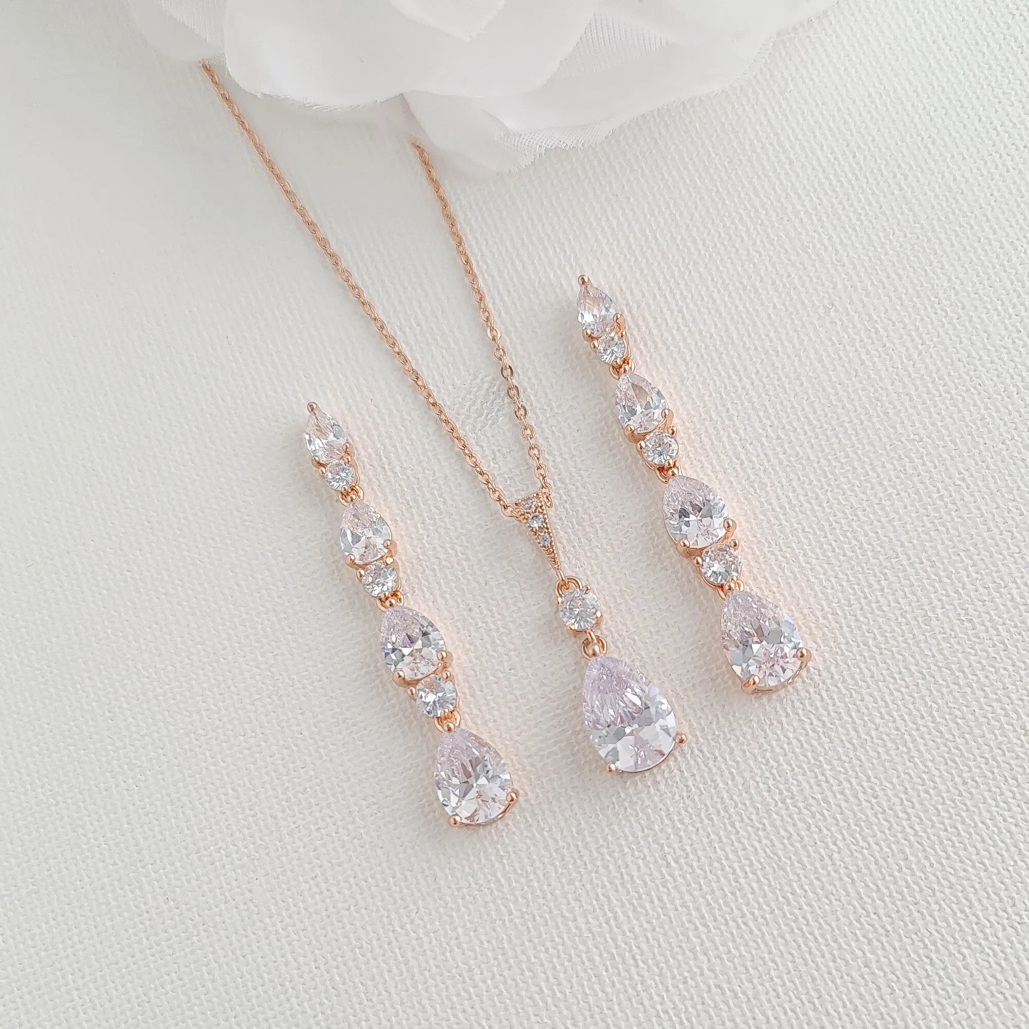 Necklace and Earring Set for Wedding in Rose Gold-Hazel