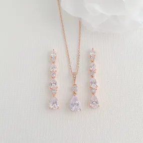 Necklace and Earring Set for Wedding in Rose Gold-Hazel