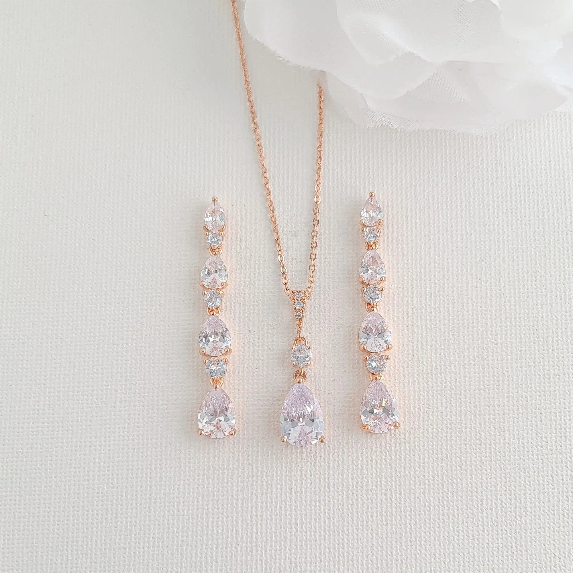 Necklace and Earring Set for Wedding in Rose Gold-Hazel