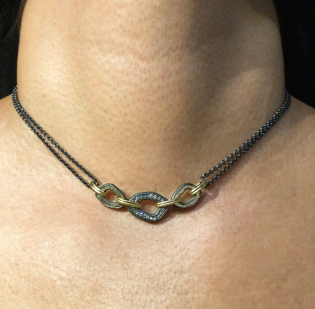 Open Pebble Linked Pave Diamond Necklace