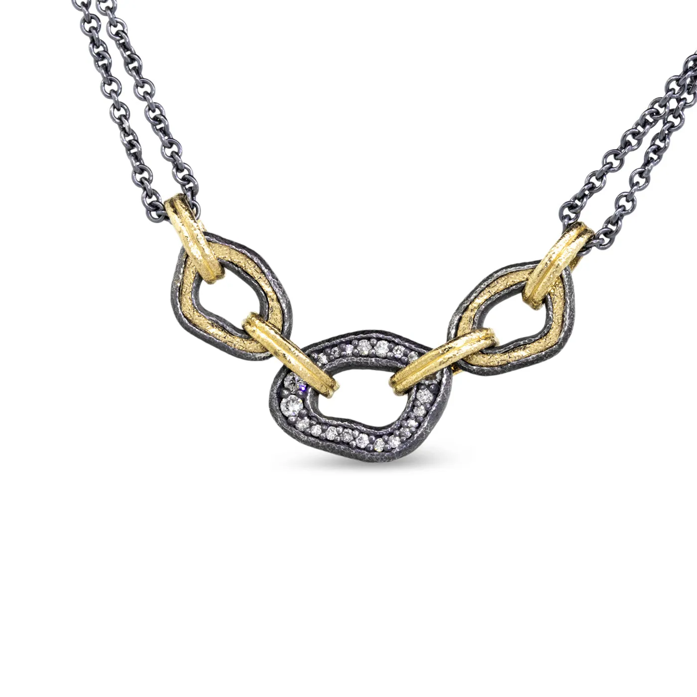 Open Pebble Linked Pave Diamond Necklace