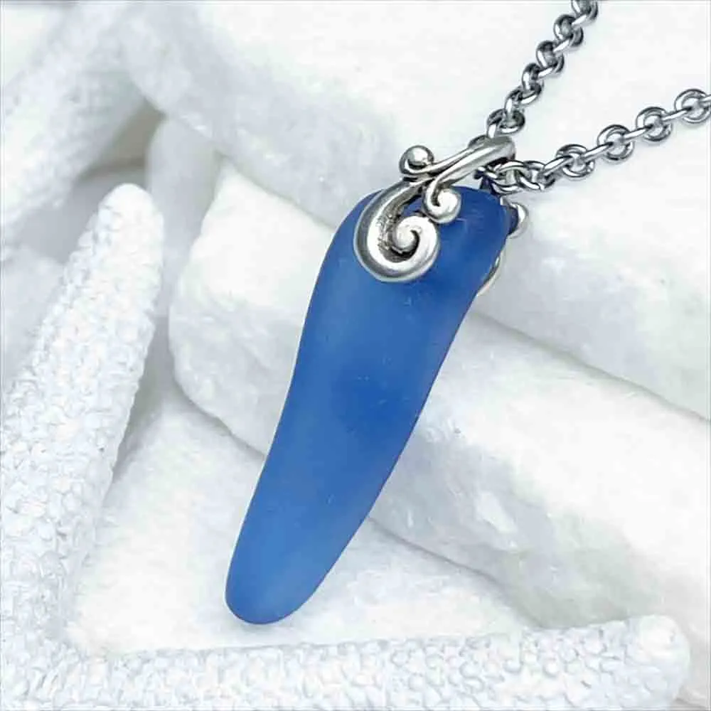 Pointed Cobalt Blue Sea Glass Pendant | #5196