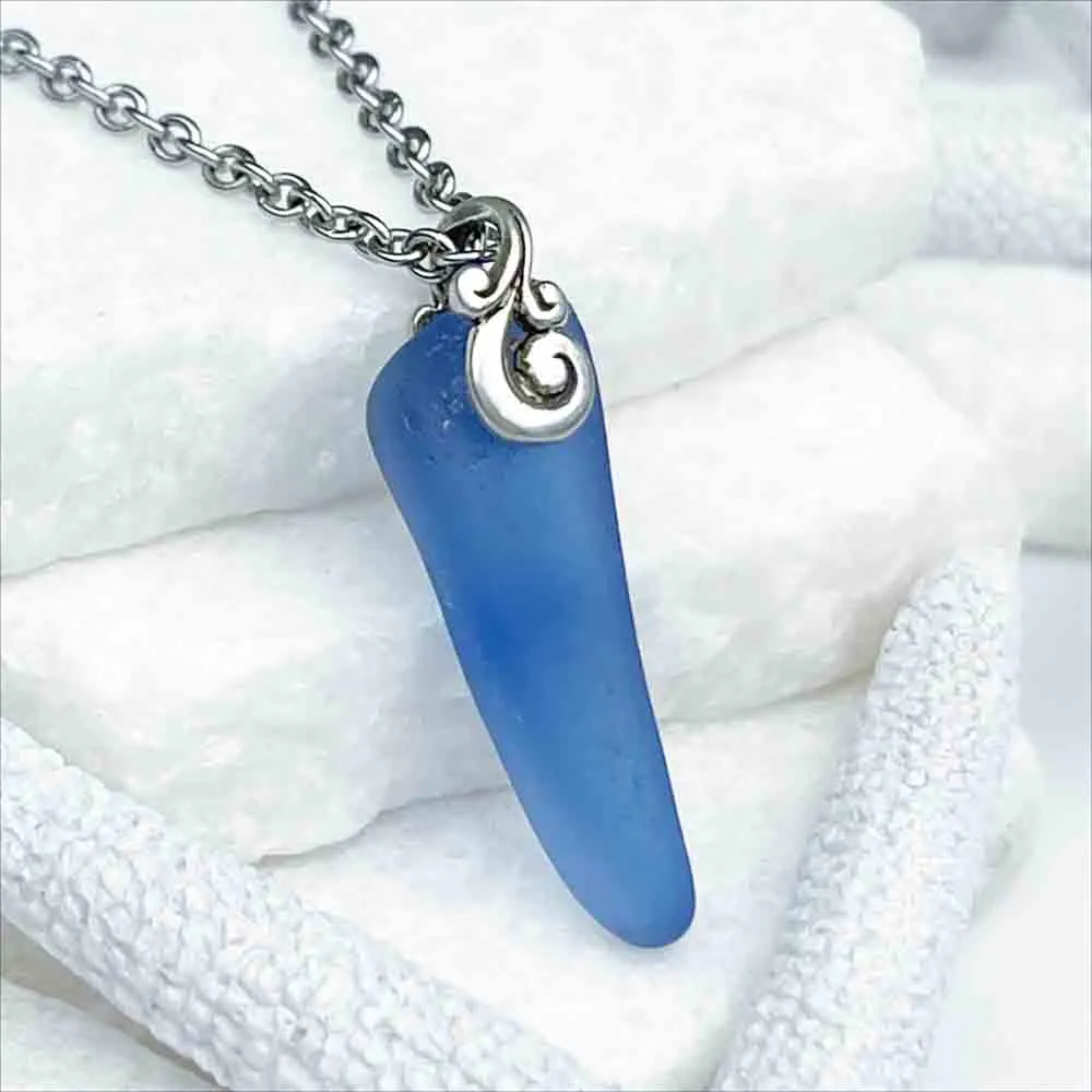Pointed Cobalt Blue Sea Glass Pendant | #5196