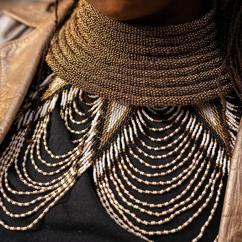 Ras Gold Beaded Choker Necklace 01