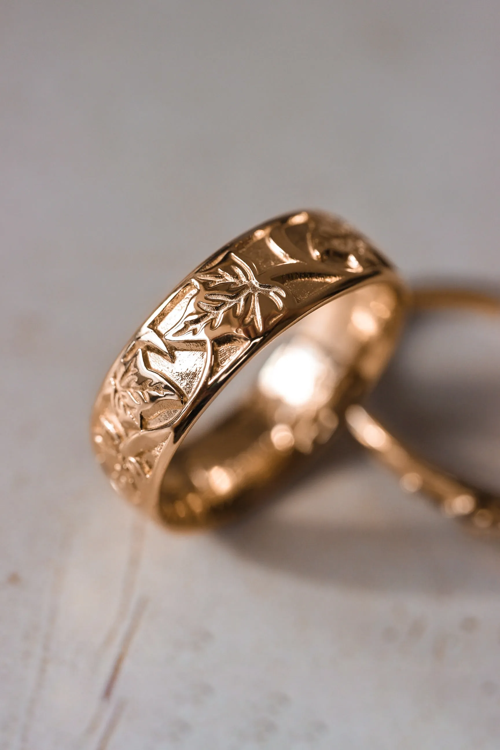 READY TO SHIP: Gold leaf wedding band for man, ivy leaves ring in 14k rose gold, AVAILABLE RING SIZES: 6.5-8.5 US