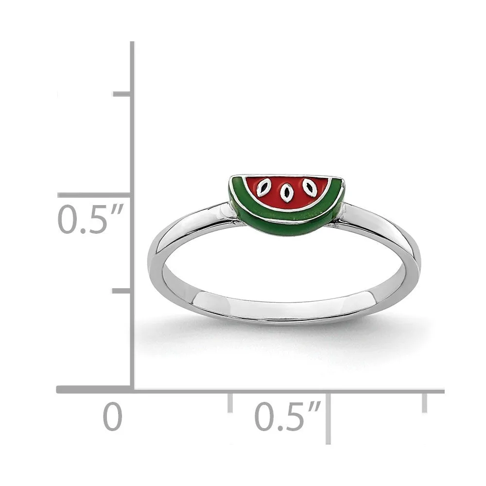 Rhodium-Plated Childs Enameled Watermelon Ring in Sterling Silver