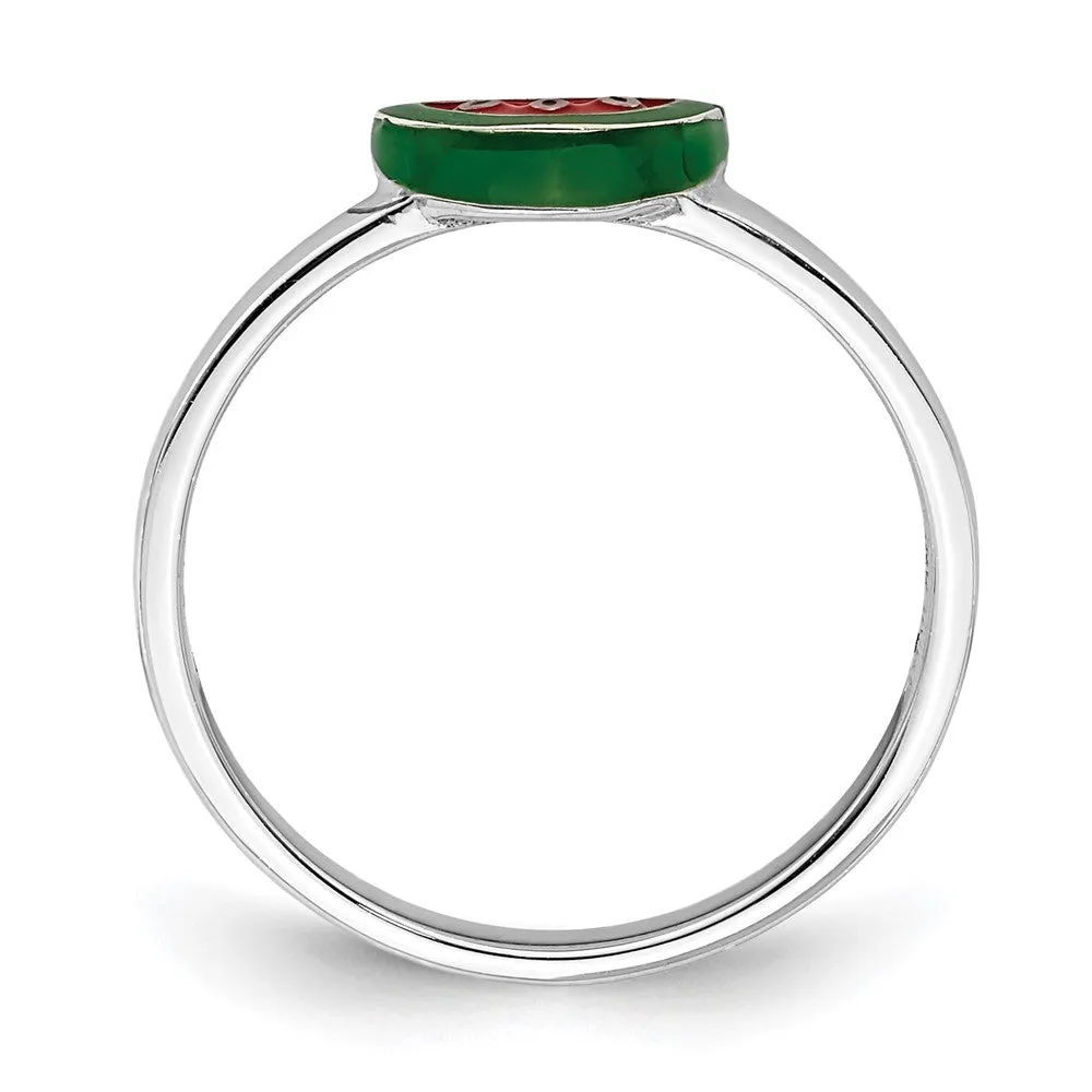 Rhodium-Plated Childs Enameled Watermelon Ring in Sterling Silver