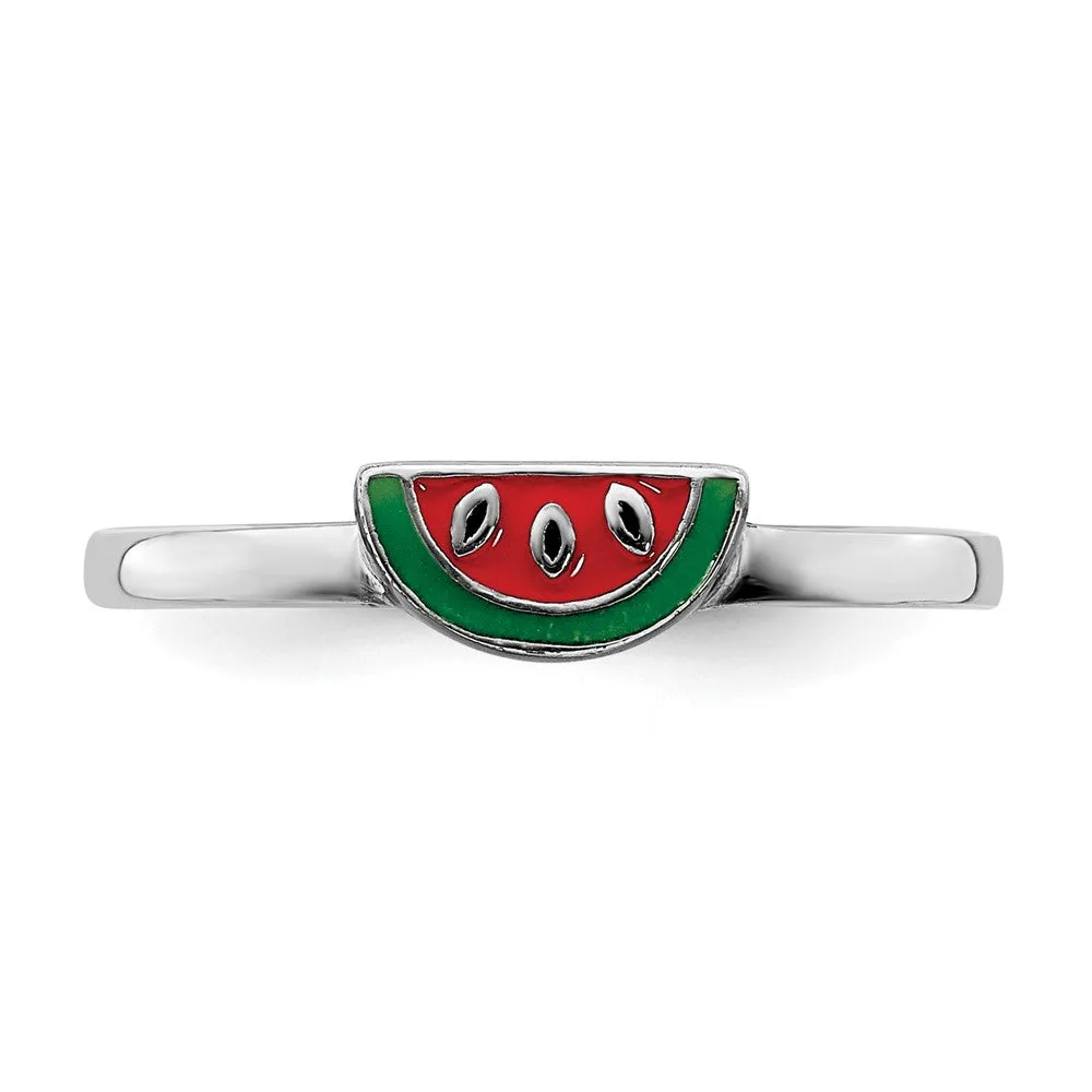 Rhodium-Plated Childs Enameled Watermelon Ring in Sterling Silver