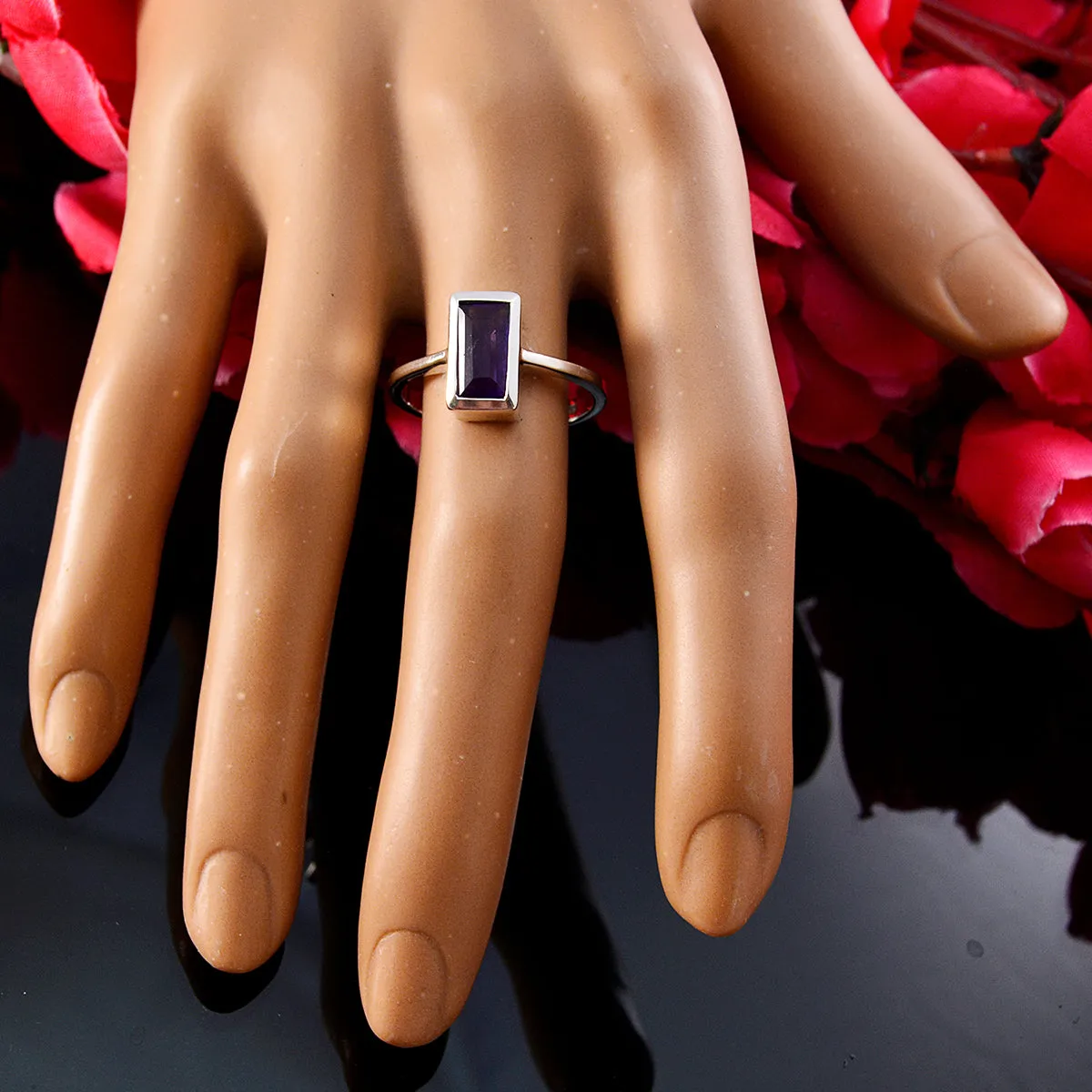 Riyo Adorable Stone Amethyst 925 Silver Ring Cheap Costume Jewelry
