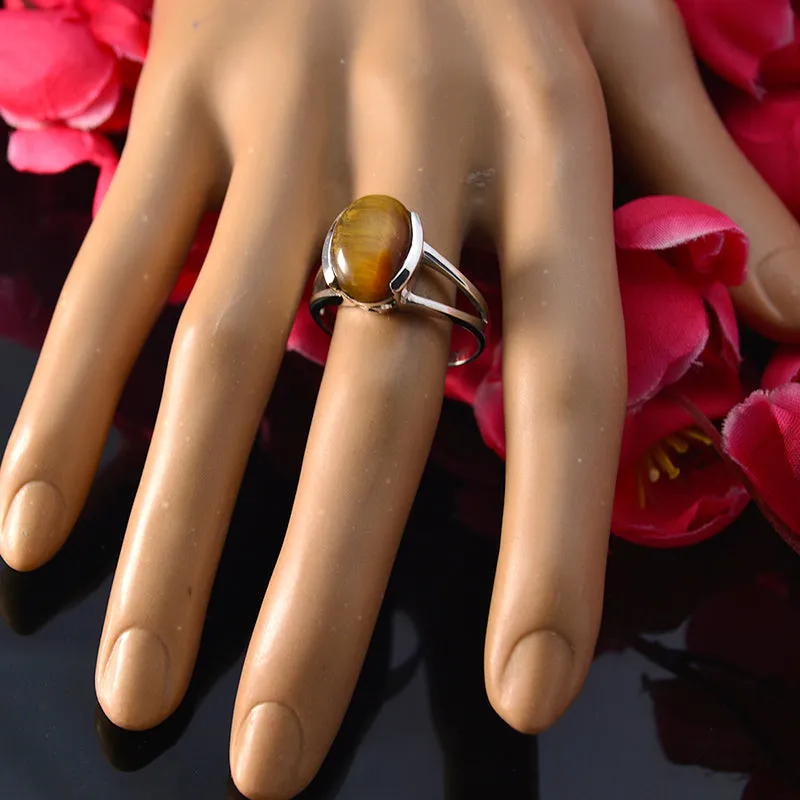 Riyo Exquisite Gem Tiger Eye 925 Sterling Silver Rings Minimalist