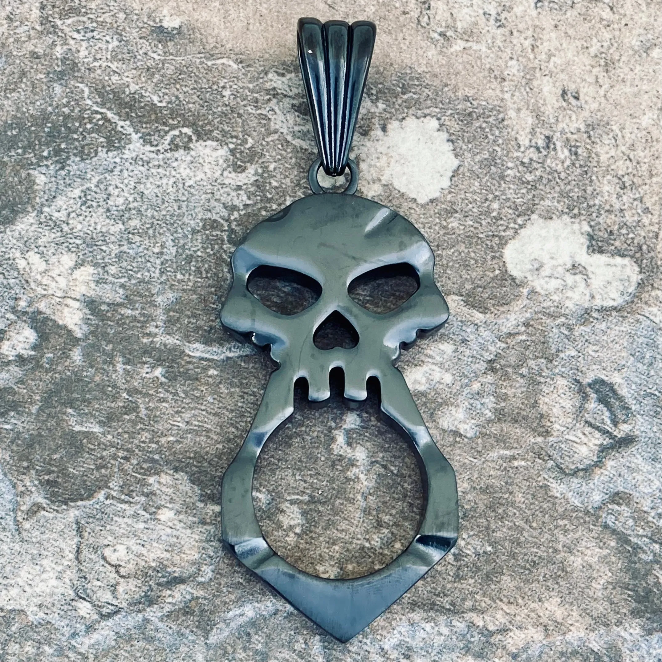 Skull Crusher Matte Black Pendant - Necklace (782)