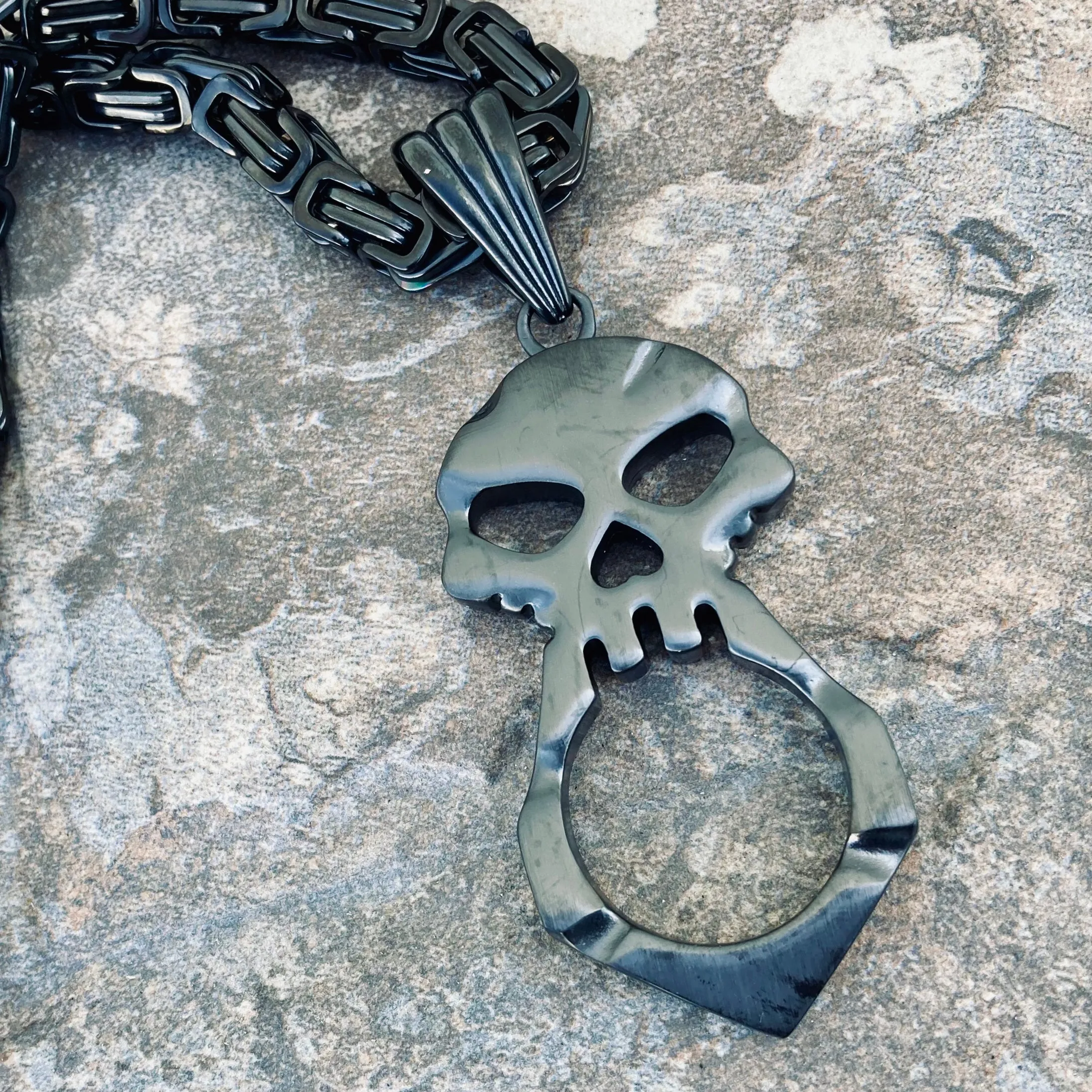 Skull Crusher Matte Black Pendant - Necklace (782)