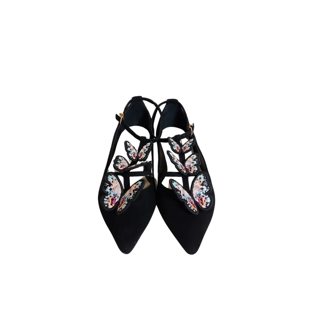 Sophia Webster Black & Multi Butterfly Suede Riva Pointed Flats | Gently Used |