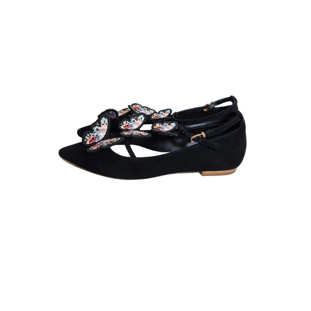 Sophia Webster Black & Multi Butterfly Suede Riva Pointed Flats | Gently Used |