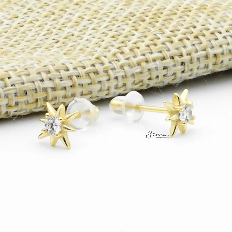 Sterling Silver CZ Star Stud Earrings - Gold