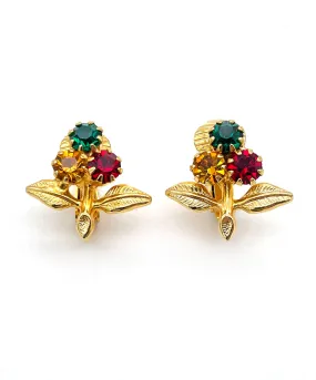 【USA輸入】ヴィンテージ  マルチカラー ビジュー フローラル イヤリング/Vintage Multicolor Bijou Floral Clip On Earrings
