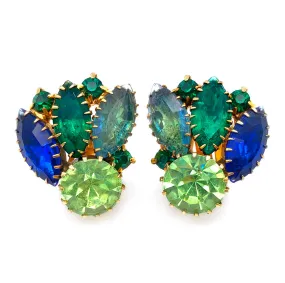 【USA輸入】ヴィンテージ  マルチカラー ラインストーン イヤリング/Vintage Multi Colored Rhinestones Clip On Earrings